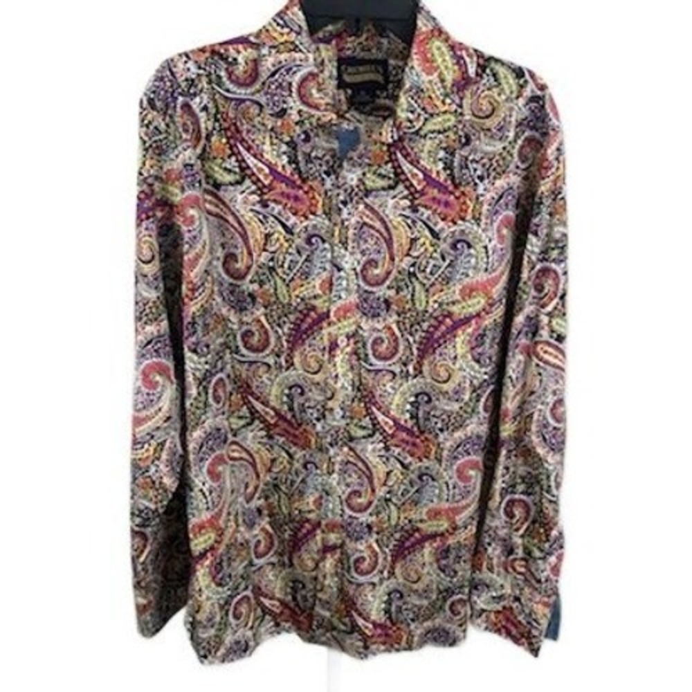 Cremieux Premium Denim Button Down‎ Shirt Men's Size XL Paisley